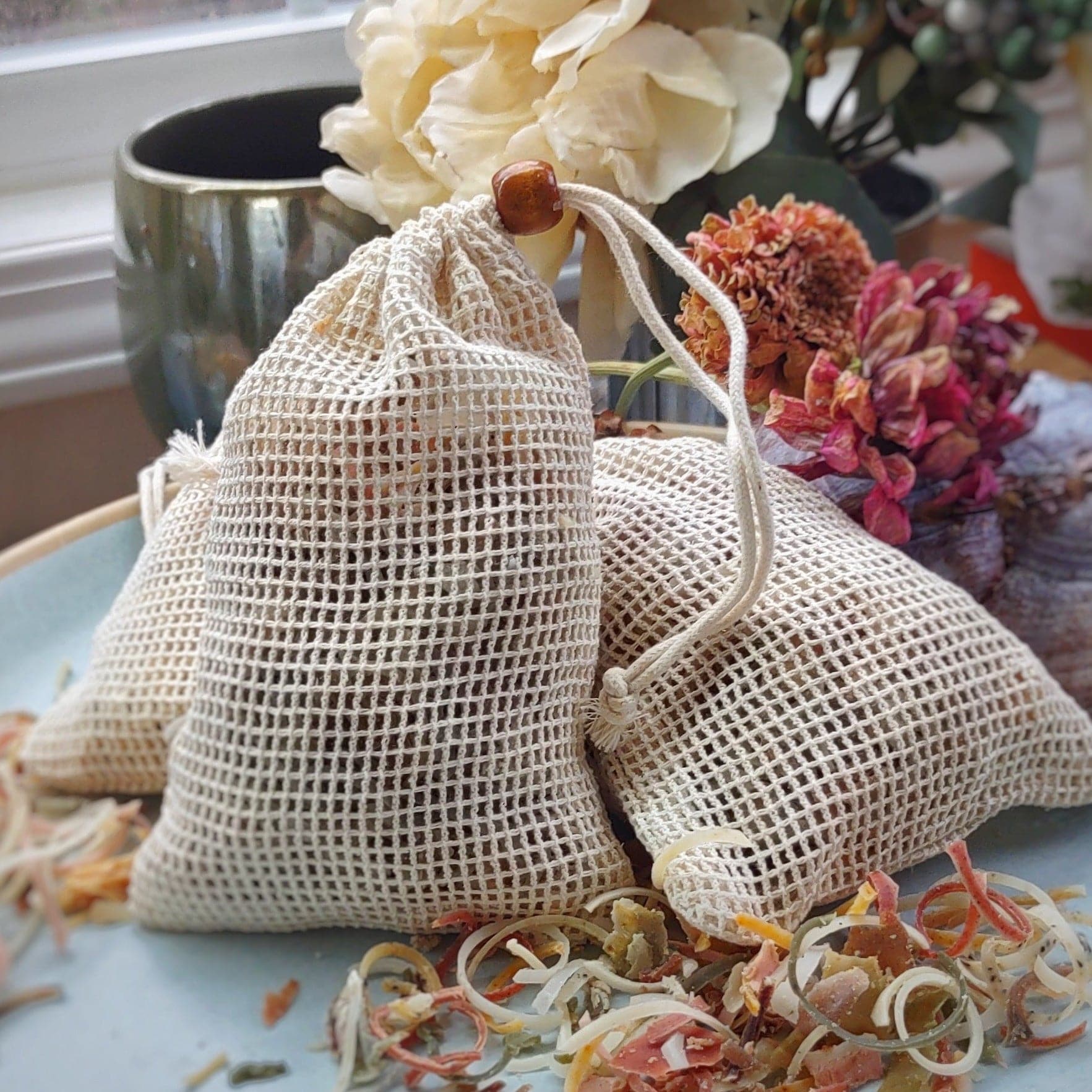 Soap Shavings Shower Bags - Reusable Natural Fiber Bag - Gift Collection - Cold Creek Natural Farm